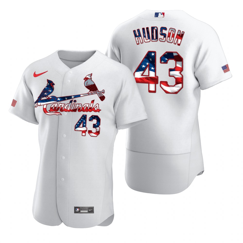 St. Louis Cardinals 43 Dakota Hudson Men Nike White Fluttering USA Flag Limited Edition Authentic MLB Jersey